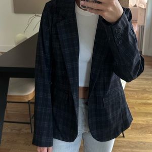 Navy and gray plaid blazer